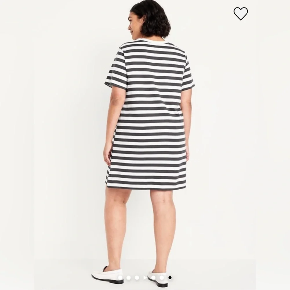 Old Navy VTG crew neck mini t-shirt dress Charcoal & White Striped SZ 2X NWT - Picture 4 of 12